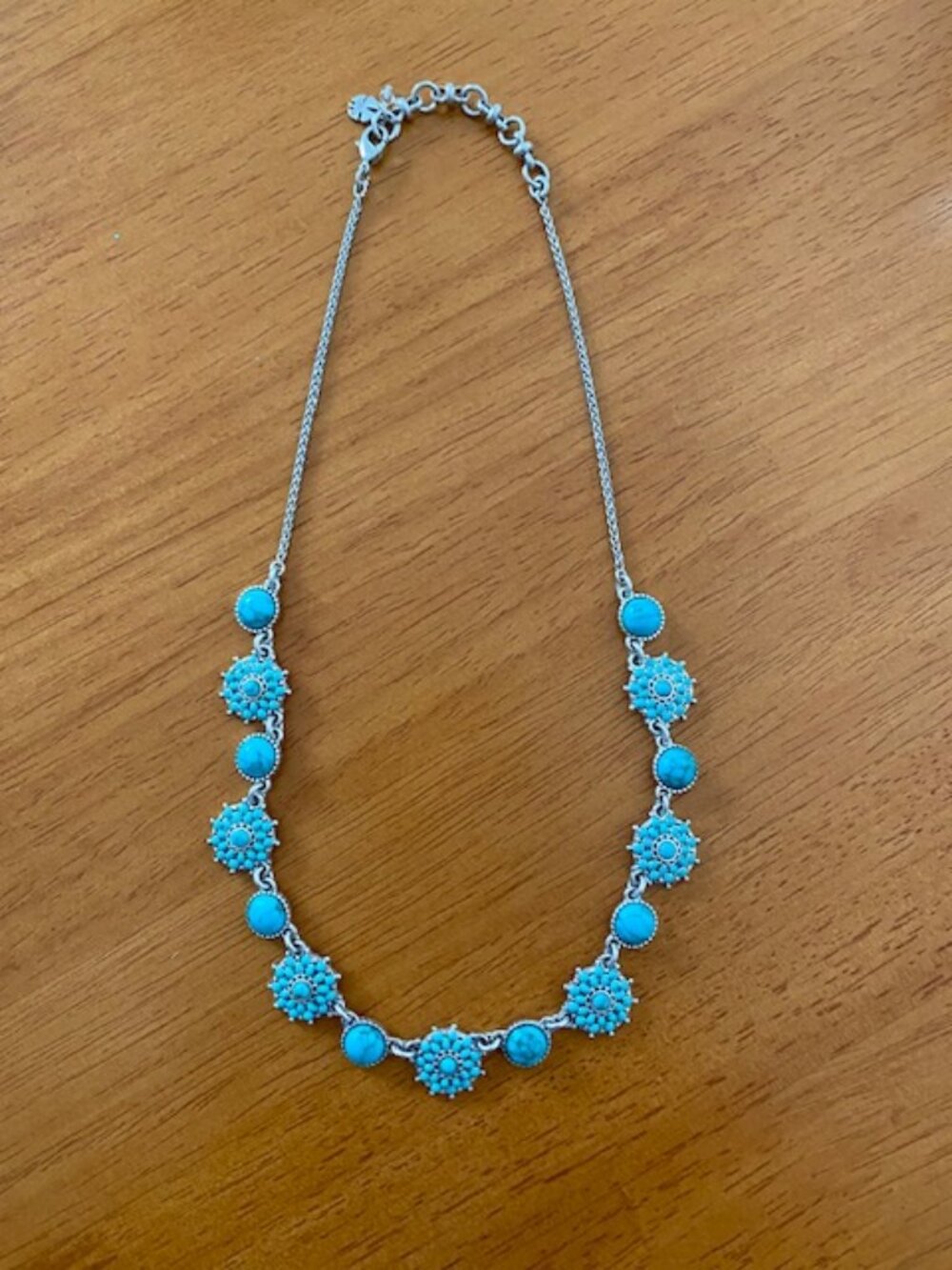 Lucky brand silver tone and turquoise collar necklace